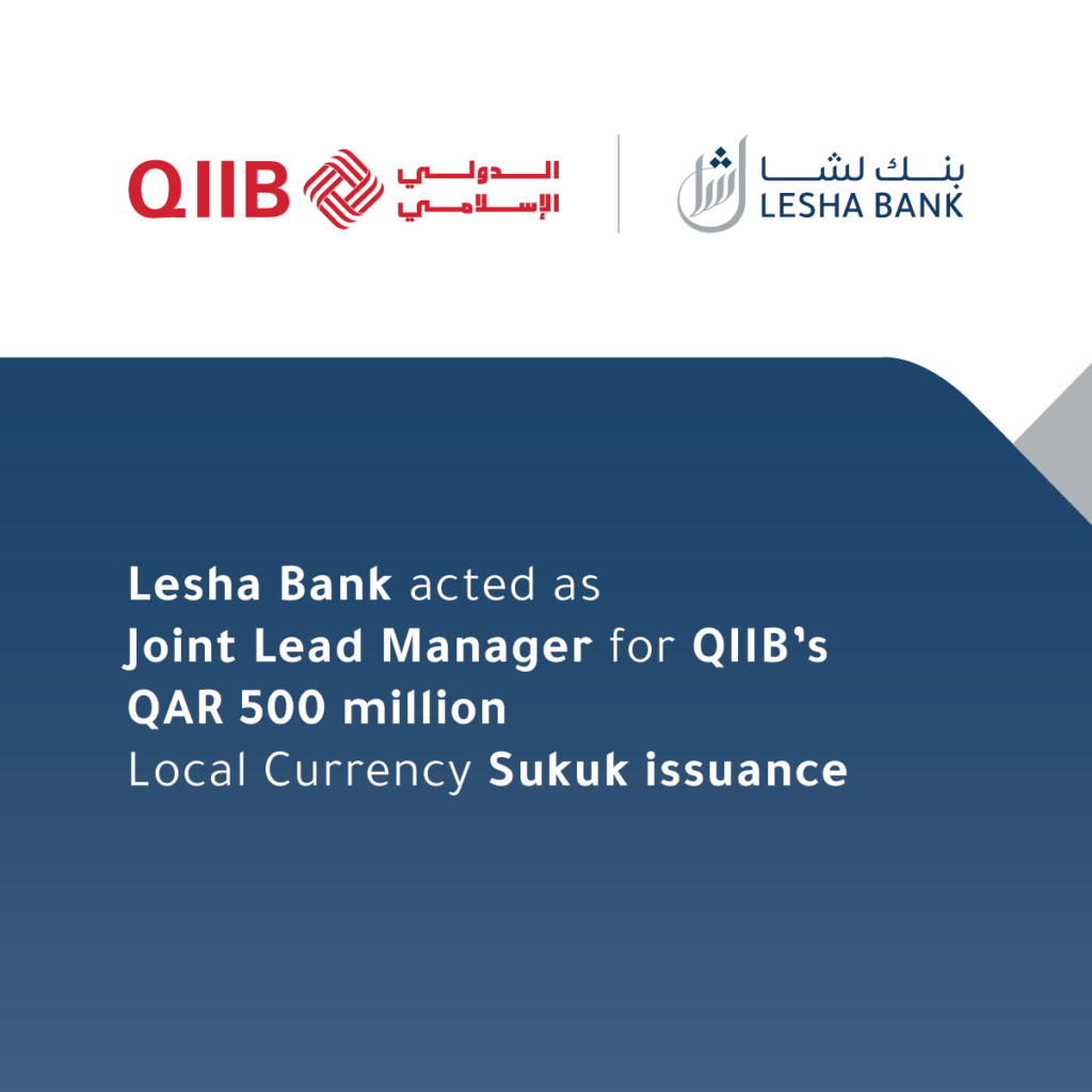 Lesha Bank acted as Joint Lead Manager for QIIB’s QAR 500 million Local Currency Sukuk issuance